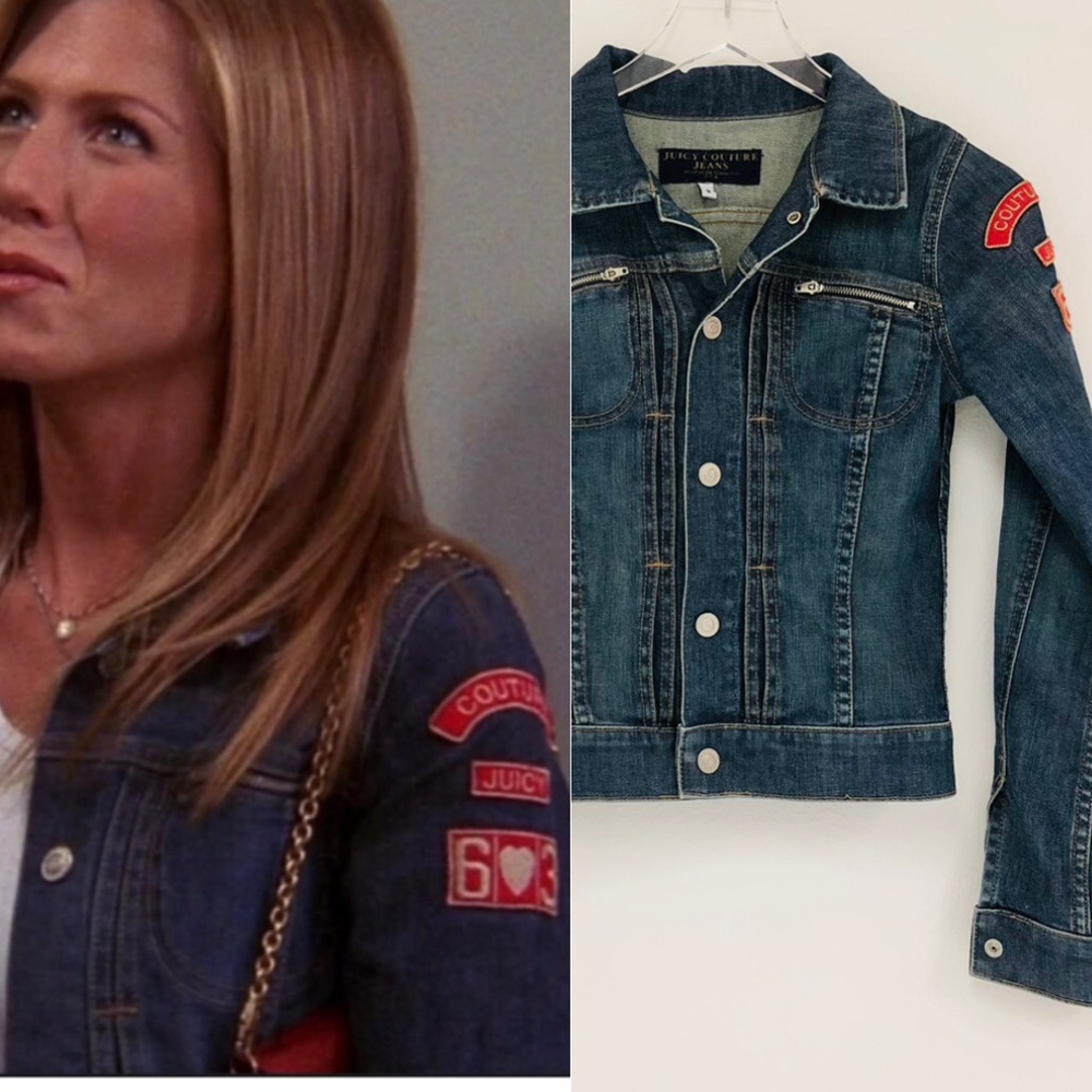 ASO Jennifer Aniston Friends Juicy Couture Denim Jean Jacket with Patches